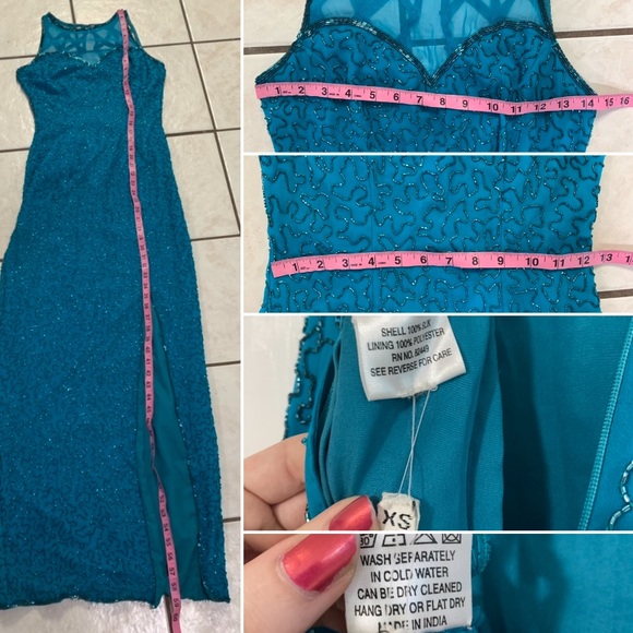 GRACE ORIGINALS Vintage Beaded Silk Gown Blue XS - Picture 16 of 16